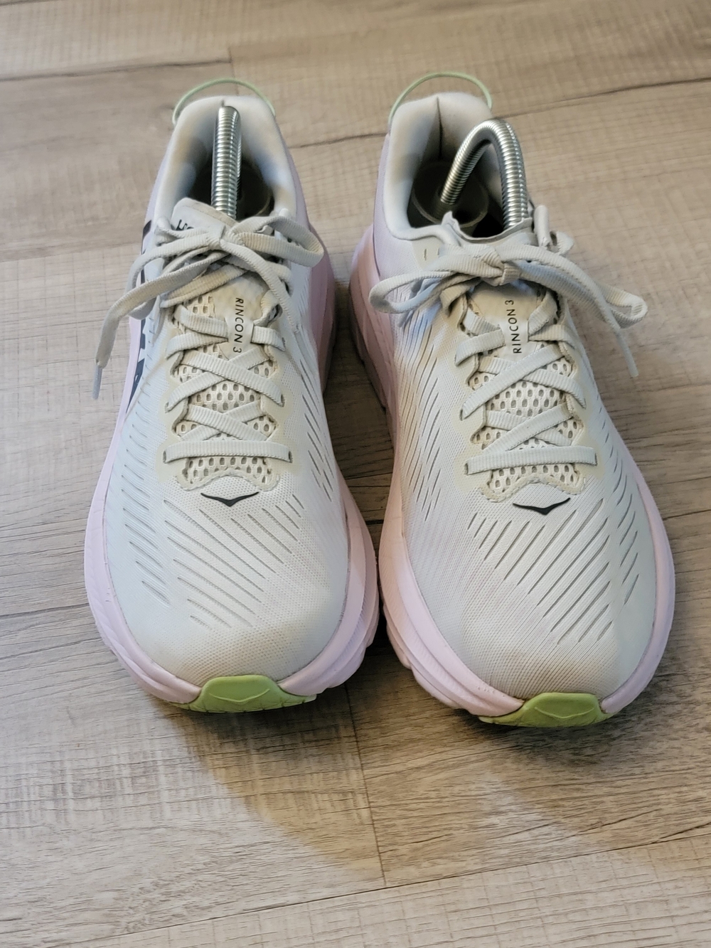 Hoka One One Women's Light Gray, Pink & Lime Running Shoes